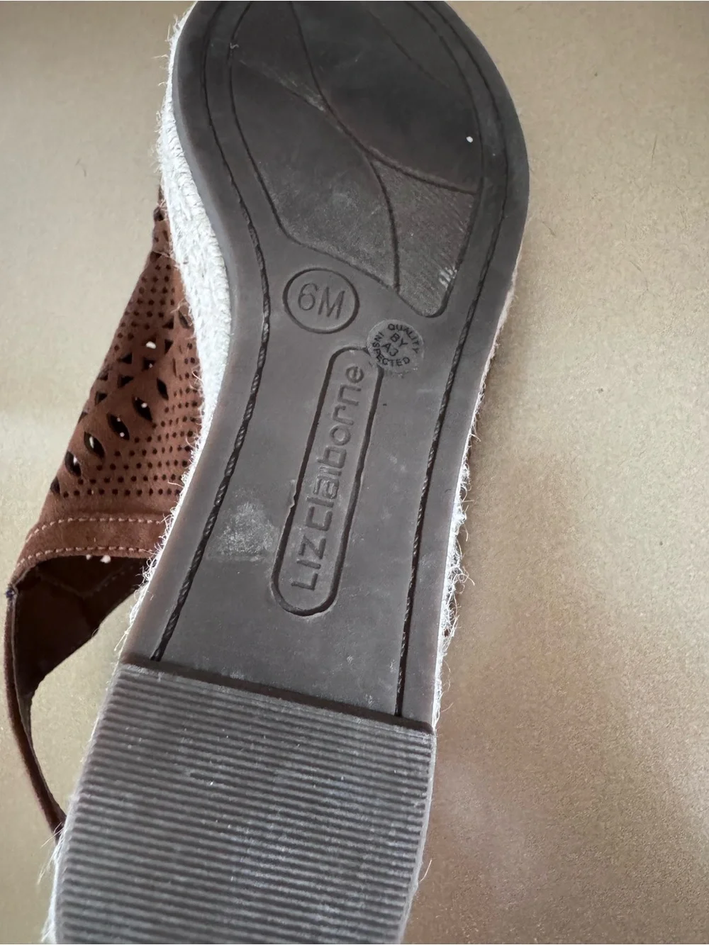 Liz Claiborne Brown Laser-Cut Peep-Toe Espadrille Wedges